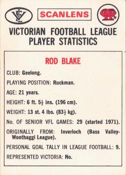 1974 Scanlens VFL #125 Rod Blake Back